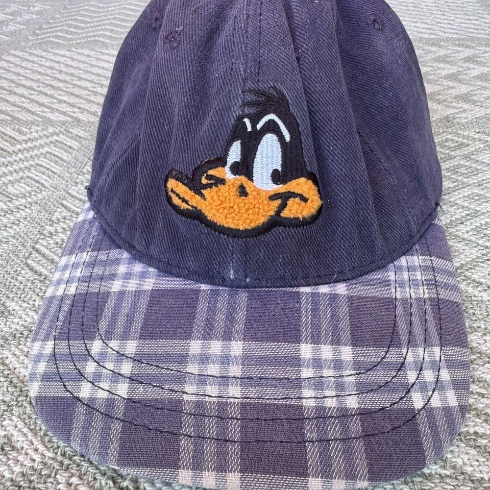 Warner Bros. Studio Store Vintage Daffy Duck Embroidered‎ Hat Blue Checkered - Picture 2 of 7